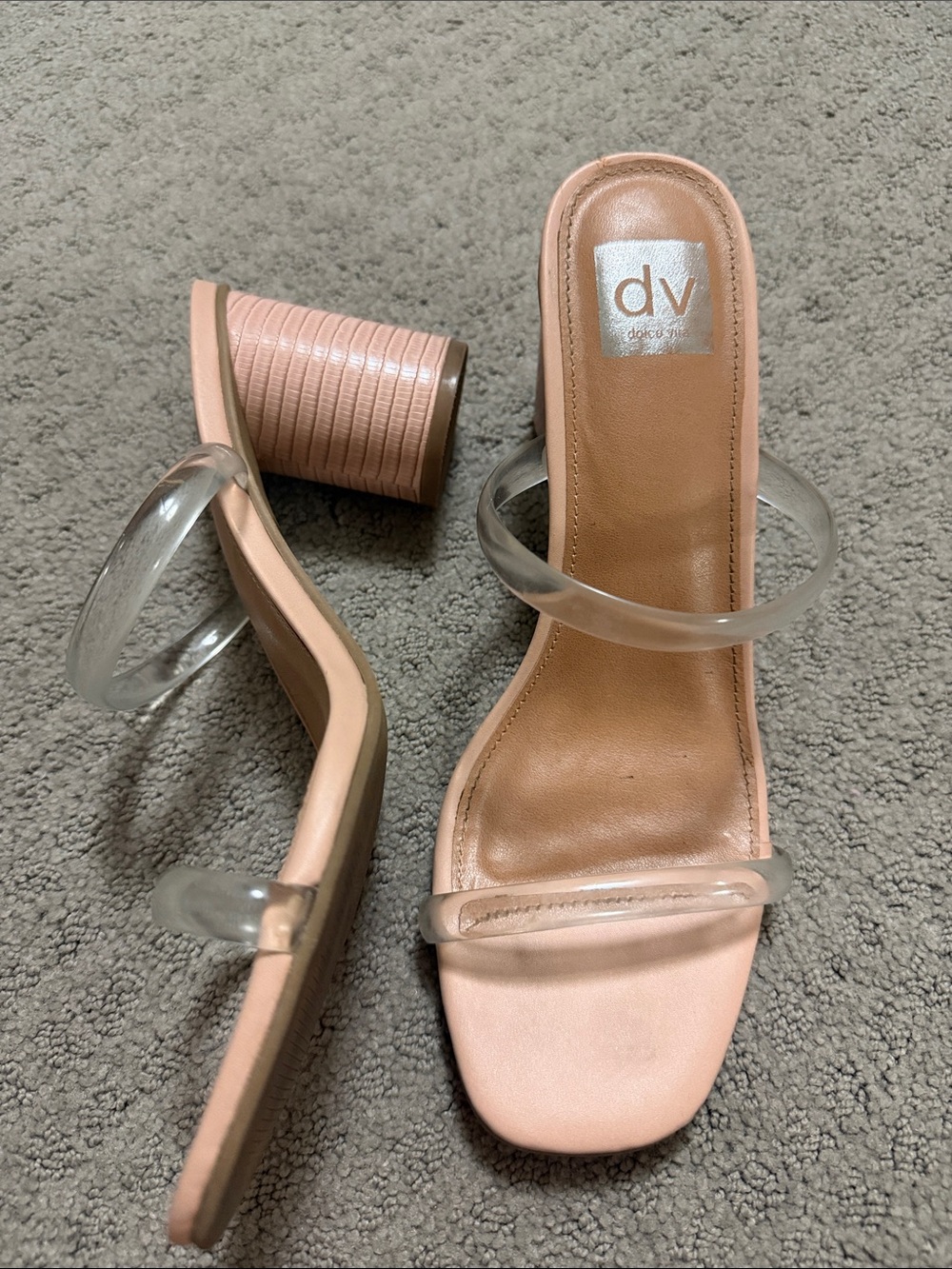 DV by Dolce Vita Blush Pink Block Heel Mules with Clear Straps size 10 used CUTE